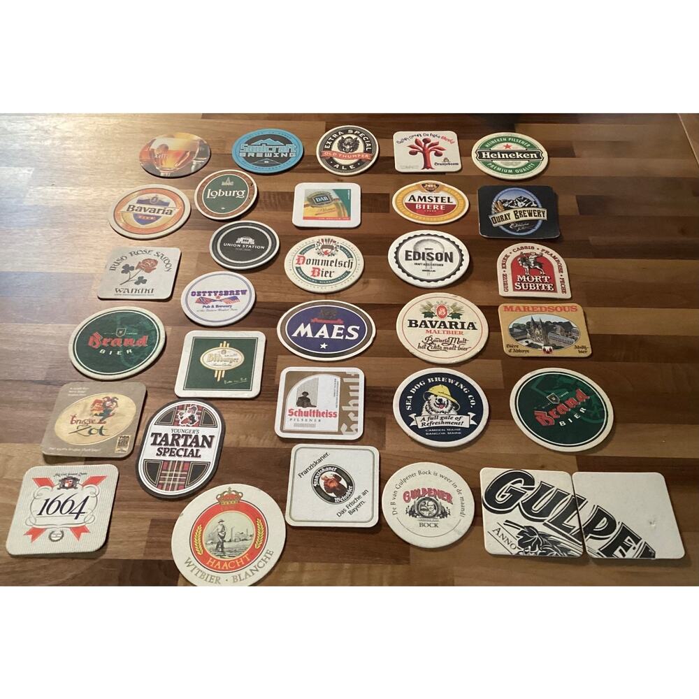 Vintage Assorted Beer Bar Paper Cardboard Coasters Lot of 30 Assorted Pub Bar